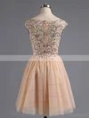 A-line Scoop Neck Tulle Short/Mini Beading Short Prom Dresses #Favs02018794