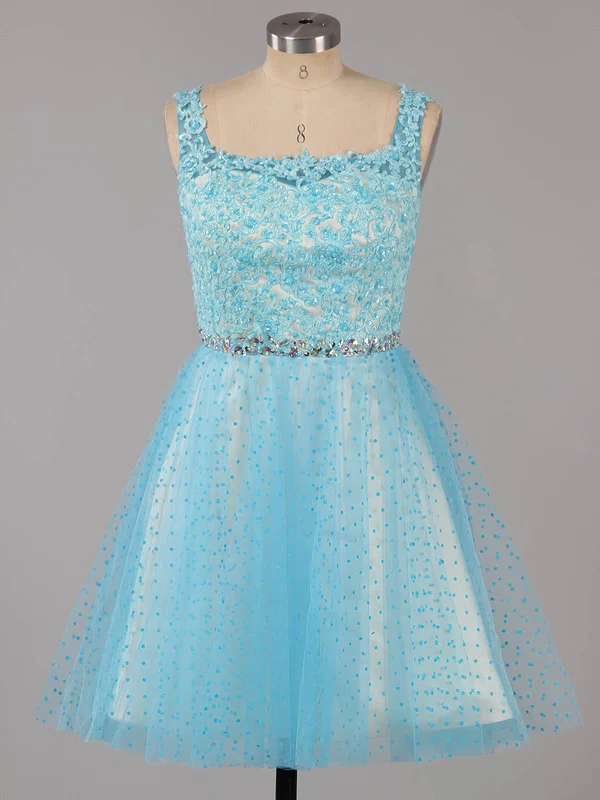 Ball Gown Square Neckline Tulle Short/Mini Beading Short Prom Dresses #Favs02019155