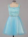 Ball Gown Square Neckline Tulle Short/Mini Beading Short Prom Dresses #Favs02019155