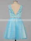 Ball Gown Square Neckline Tulle Short/Mini Beading Short Prom Dresses #Favs02019155
