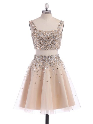 A-line Square Neckline Tulle Short/Mini Beading Short Prom Dresses #Favs02019194 A-line Square Neckline Tulle Short/Mini Beading Short Prom Dresses #Favs02019194