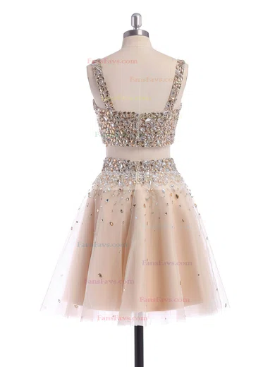 A-line Square Neckline Tulle Short/Mini Beading Short Prom Dresses #Favs02019194