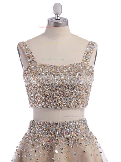 A-line Square Neckline Tulle Short/Mini Beading Short Prom Dresses #Favs02019194