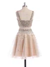 A-line Square Neckline Tulle Short/Mini Beading Short Prom Dresses #Favs02019194