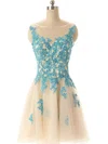 New Style Tulle with Appliques Lace Scoop Neck Short/Mini Short Prom Dresses #Favs02019690