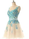 New Style Tulle with Appliques Lace Scoop Neck Short/Mini Short Prom Dresses #Favs02019690