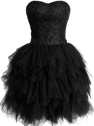 Black Short/Mini Tulle Sweetheart Lace and Tiered Fashionable Short Prom Dresses #Favs02019798