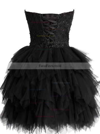 Black Short/Mini Tulle Sweetheart Lace and Tiered Fashionable Short Prom Dresses #Favs02019798