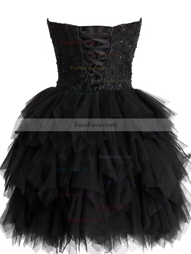 Black Short/Mini Tulle Sweetheart Lace and Tiered Fashionable Short Prom Dresses #Favs02019798