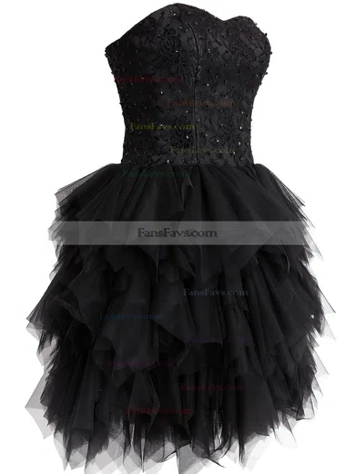 Black Short/Mini Tulle Sweetheart Lace and Tiered Fashionable Short Prom Dresses #Favs02019798