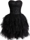 Black Short/Mini Tulle Sweetheart Lace and Tiered Fashionable Short Prom Dresses #Favs02019798