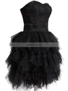 Black Short/Mini Tulle Sweetheart Lace and Tiered Fashionable Short Prom Dresses #Favs02019798