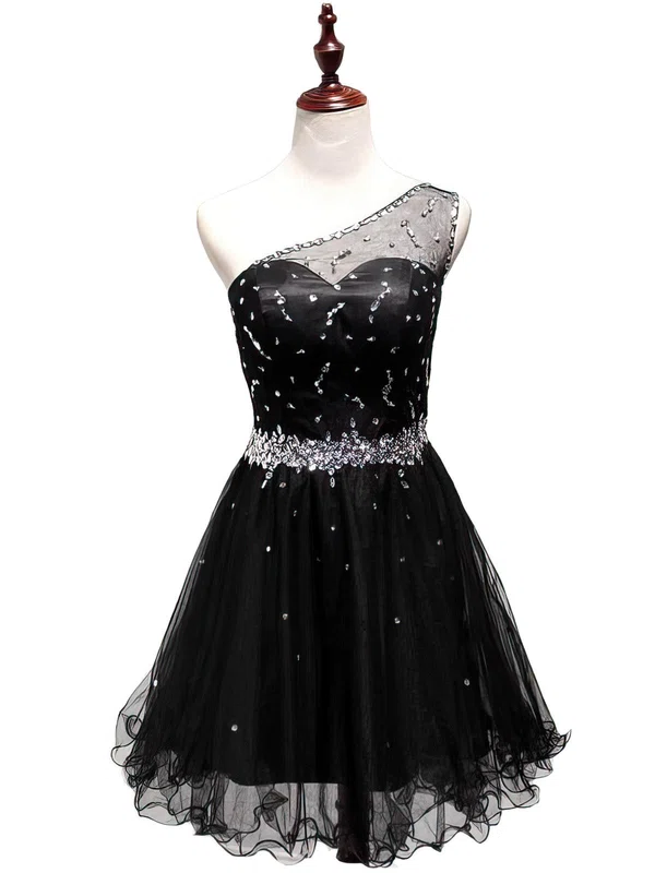 New Tulle Beading Short/Mini Little Black One Shoulder Short Prom Dresses #Favs02019809