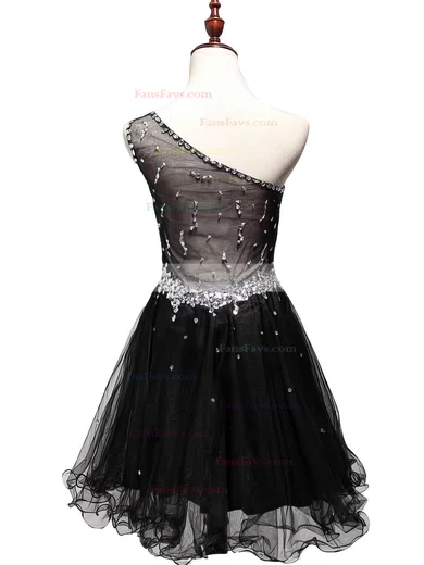 New Tulle Beading Short/Mini Little Black One Shoulder Short Prom Dresses #Favs02019809