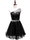 New Tulle Beading Short/Mini Little Black One Shoulder Prom Dress #Favs02019809