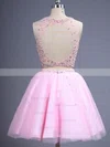 Trendy Two Piece Short/Mini Scoop Neck Pink Tulle Beading Short Prom Dresses #Favs02019884