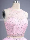 Trendy Two Piece Short/Mini Scoop Neck Pink Tulle Beading Short Prom Dresses #Favs02019884
