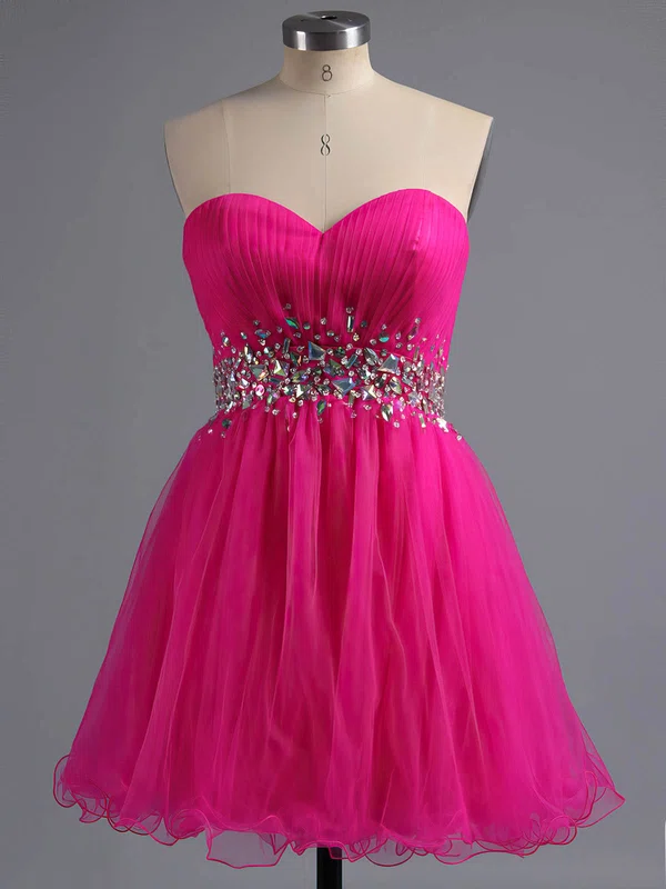 A-line Sweetheart Tulle Short/Mini Beading Short Prom Dresses #Favs02041945