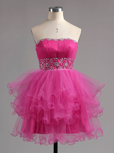 A-line Sweetheart Tulle Short/Mini Beading Short Prom Dresses #Favs02041947
