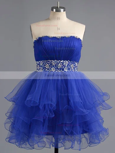 A-line Sweetheart Tulle Short/Mini Beading Short Prom Dresses #Favs02041947
