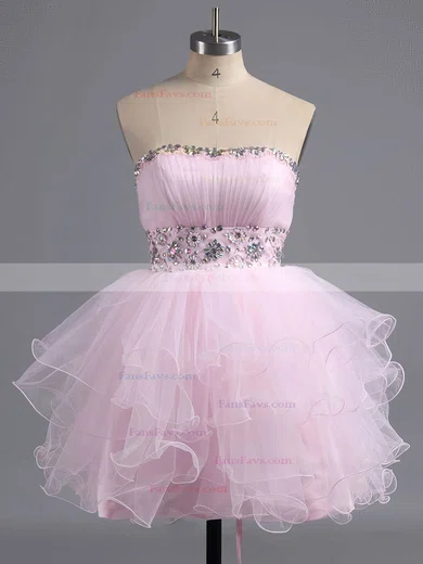 A-line Sweetheart Tulle Short/Mini Beading Short Prom Dresses #Favs02041947