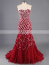 Trumpet/Mermaid Sweetheart Lace Tulle Sweep Train Beading Prom Dresses #Favs02023522