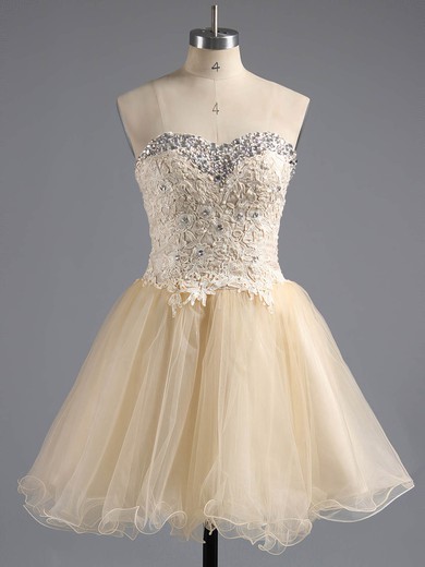 Ball Gown Sweetheart Tulle Short/Mini Appliques Lace Short Prom Dresses #Favs02042380