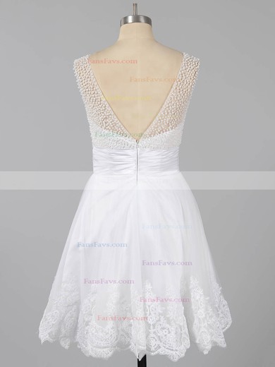 A-line Scoop Neck Tulle Short/Mini Beading Short Prom Dresses #Favs02051621