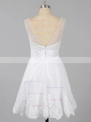 A-line Scoop Neck Tulle Short/Mini Beading Short Prom Dresses #Favs02051621