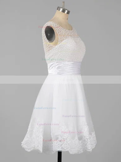A-line Scoop Neck Tulle Short/Mini Beading Short Prom Dresses #Favs02051621