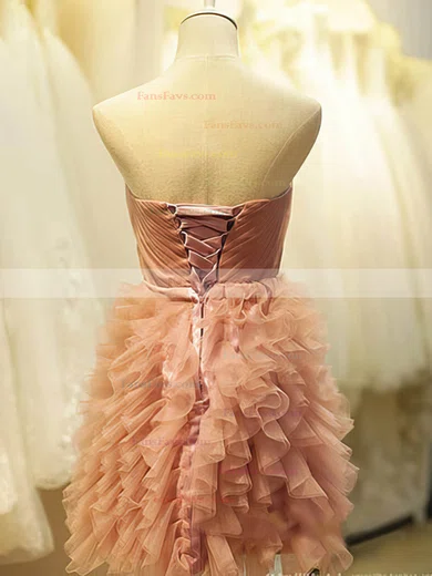 Short/Mini Pearl Pink Tiered Tulle Lace-up Beautiful Ball Gown Short Prom Dresses #Favs02051775