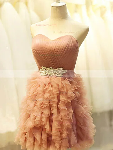 Short/Mini Pearl Pink Tiered Tulle Lace-up Beautiful Ball Gown Short Prom Dresses #Favs02051775