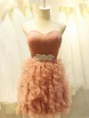 Short/Mini Pearl Pink Tiered Tulle Lace-up Beautiful Ball Gown Short Prom Dresses #Favs02051775