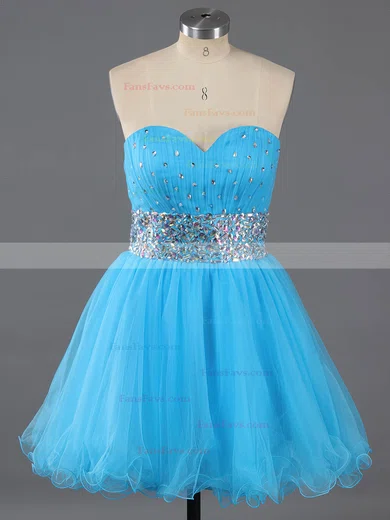 A-line Sweetheart Tulle Short/Mini Crystal Detailing Short Prom Dresses #Favs02111410