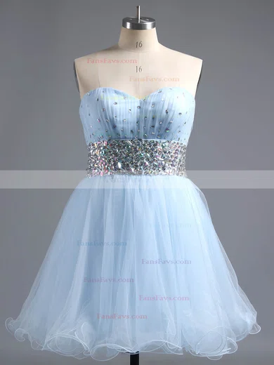 A-line Sweetheart Tulle Short/Mini Crystal Detailing Short Prom Dresses #Favs02111410