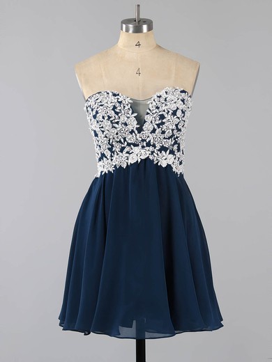 Original A-line Sweetheart Tulle Chiffon Short/Mini Appliques Lace Short Prom Dresses #Favs020100990