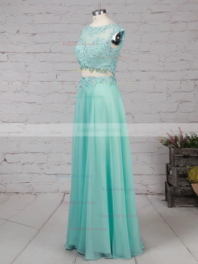 A-line Scoop Neck Chiffon Sweep Train Appliques Lace Prom Dresses #Favs020105059