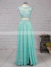 A-line Scoop Neck Chiffon Sweep Train Appliques Lace Prom Dresses #Favs020105059