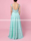 A-line Scoop Neck Chiffon Sweep Train Appliques Lace Prom Dresses #Favs020105059