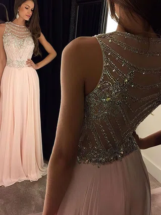 A-line Scoop Neck Chiffon Floor-length Beading Prom Dresses #Favs020100026 A-line Scoop Neck Chiffon Floor-length Beading Prom Dresses #Favs020100026