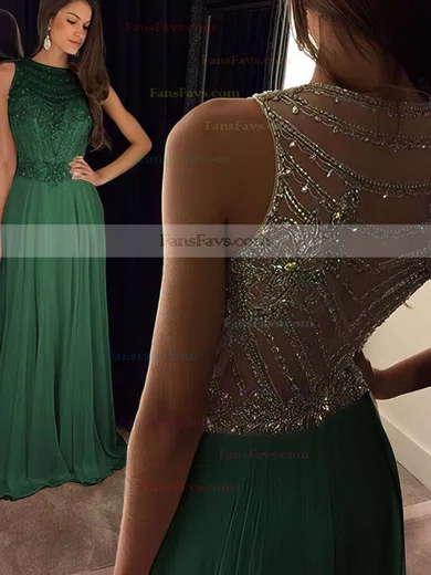 A-line Scoop Neck Chiffon Floor-length Beading Prom Dresses #Favs020100026