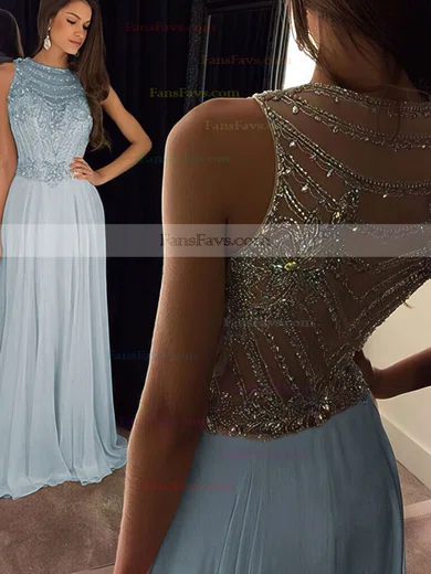 A-line Scoop Neck Chiffon Floor-length Beading Prom Dresses #Favs020100026
