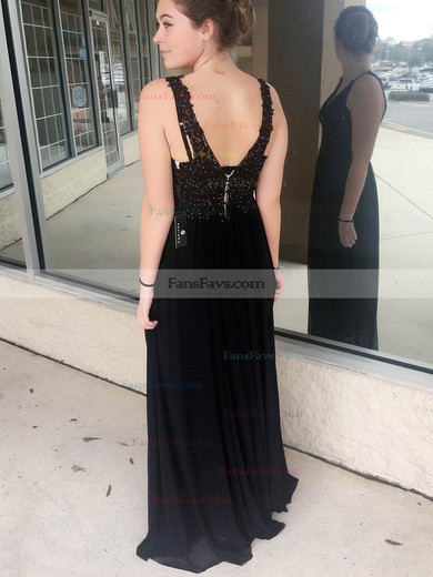 A-line V-neck Chiffon Floor-length Beading Prom Dresses #Favs020105038