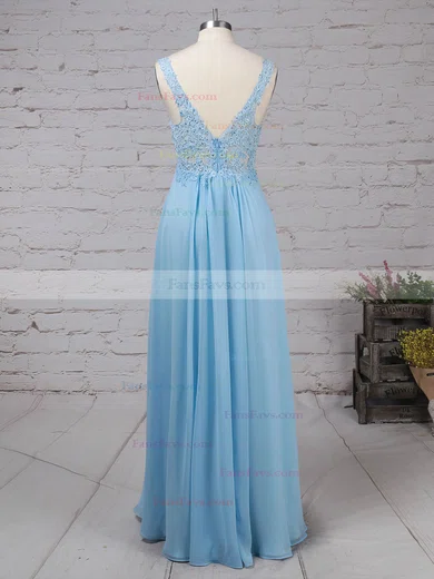 A-line V-neck Chiffon Floor-length Beading Prom Dresses #Favs020105038