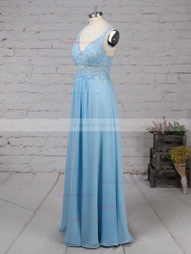 A-line V-neck Chiffon Floor-length Beading Prom Dresses #Favs020105038
