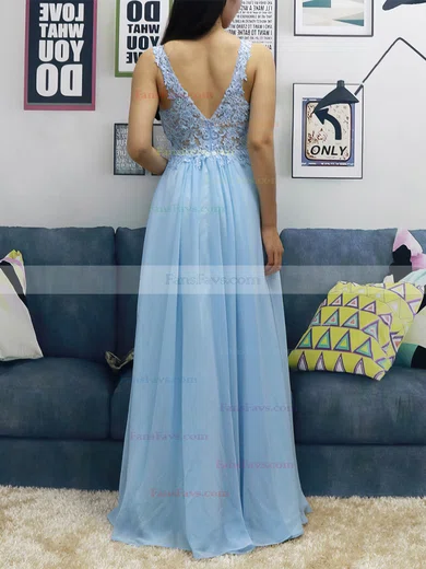 A-line V-neck Chiffon Floor-length Beading Prom Dresses #Favs020105038