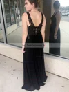 A-line V-neck Chiffon Floor-length Beading Prom Dresses #Favs020105038