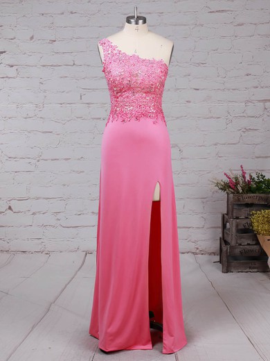 Sheath/Column One Shoulder Jersey Floor-length Beading Prom Dresses #Favs020105041