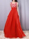 A-line Scoop Neck Chiffon Floor-length Beading Prom Dresses #Favs020105043