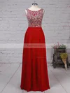 A-line Scoop Neck Chiffon Floor-length Beading Prom Dresses #Favs020105045